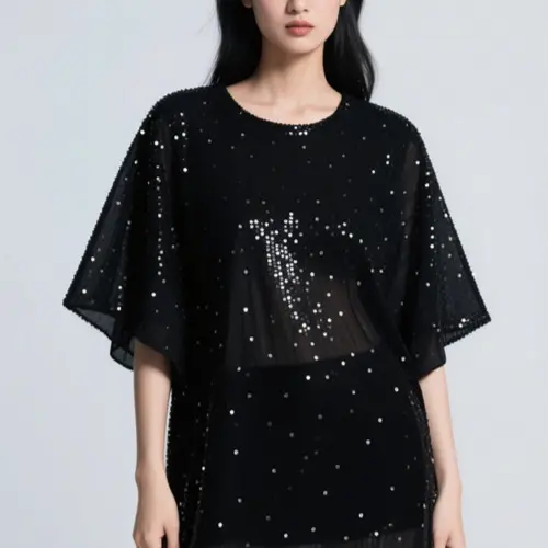寬鬆歐貨短袖亮片短袖上衣